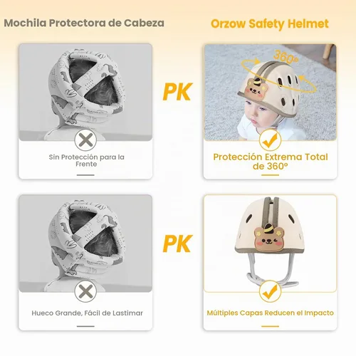 Vista 6 de Protector de cabeza de bebé para gatear y caminar, 6-24 meses (oso marrón) Casco infantil suave anticolisión, transpirable, ultraligero