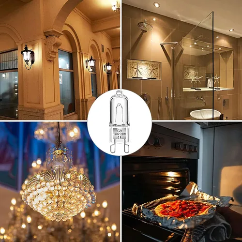 Vista 5 de Bombillas halógenas de 25 W de 25 W G9 T4 JCD Bi-Pin de 120 voltios base halógena para candelabros, apliques de pared, armarios colgantes