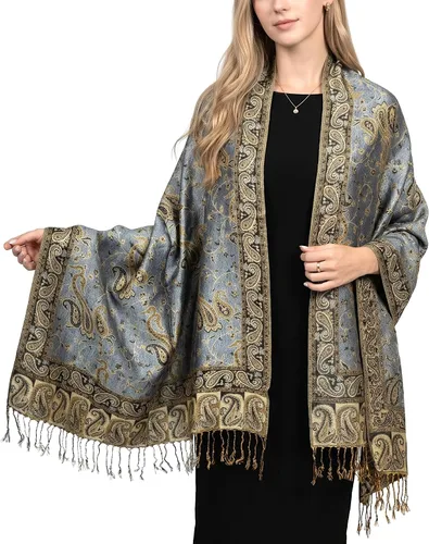 Vista 18 de Achillea Bufanda reversible de pashmina con estampado paisley – Chales y envolturas indios exóticos para vestidos de noche, festivales, todas