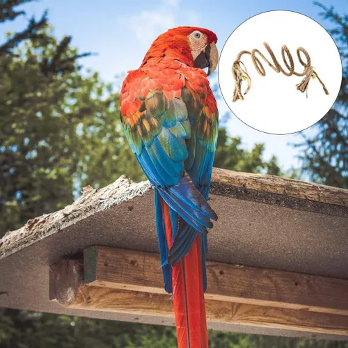 Vista 9 de POPETPOP Cuerda de loro Perca Cuerda de cáñamo Bungee Bird Juguete Jaula de loro Juguete para Conure (L)
