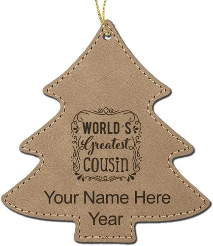 Vista 3 de LaserGram Personalized Christmas Ornament, World's Greatest Cousin, Faux Leather, Custom Laser Engraved Gift Idea (Tree Shape, Black)