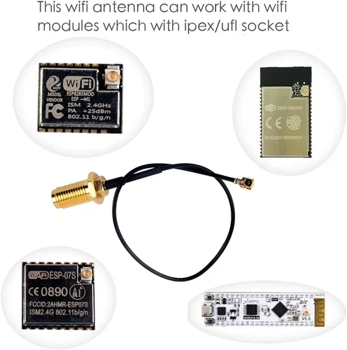 Vista 6 de Antena WiFi 2.4G 3DBI antenas de ganancia con cable de 6.3 in U.FL a SMA hembra para Arduino CC3000 ESP8266 (1)