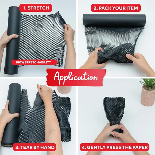 Vista 4 de Papel de embalaje de panal de abeja negro para mudanzas de 12 pulgadas x 66 pies de envoltura de burbuja de panal de abeja, papel de embalaje