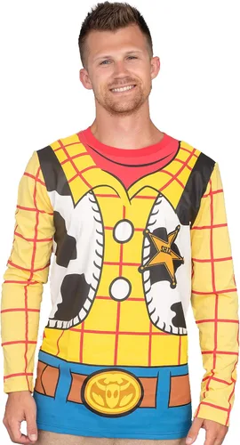Vista 2 de Toy Story I am Woody - Camiseta de disfraz para adultos, camiseta de manga larga de Disney Pixar, Amarillo