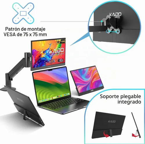 Vista 3 de Kado Paquete de 2 monitores ultrafinos para laptop de 15.6 pulgadas 1080p