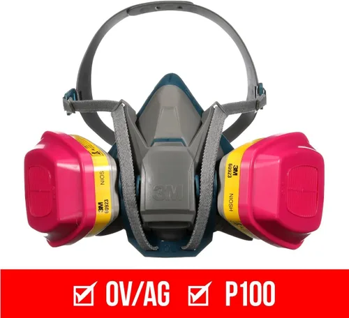 Vista 2 de 3M Multi-Purpose Quick Latch Reusable Respirator 65023QLH1-DC, OV/AG/P100, Mdm, 1-Fcpc, 1-pr of 60923 Crtrdg/Fltrs