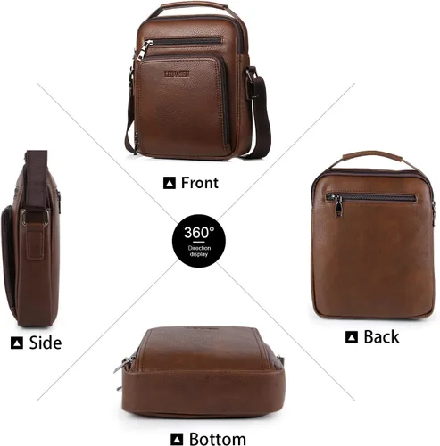 Vista 2 de KUANG! Bolso de hombro para hombre, de piel sintética, bolso de mensajero de negocios, maletín de viaje, cruzado con múltiples bolsillos
