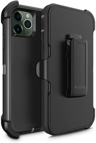 Vista 5 de Funda protectora híbrida a prueba de golpes, diseño de doble capa, cubierta dura compatible con 11 Pro Max (clip+negro-gris)