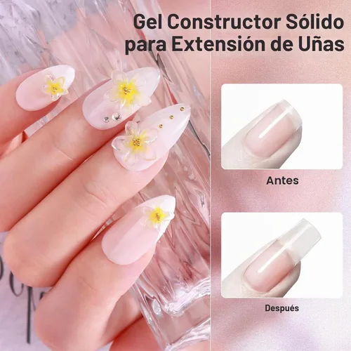 Vista 6 de Makartt Arte de uñas de gel 3D: 4 en 1 constructor de gel sólido transparente para extensión, pegamento de uñas UV para uñas acrílicas, diamantes