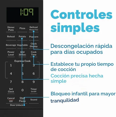 Vista 3 de [Usado] GE Horno microondas para encimera, compacto de 0.9 pies cúbicos, capacidad de 900 vatios, 7 ajustes de cocción automática, tecnología