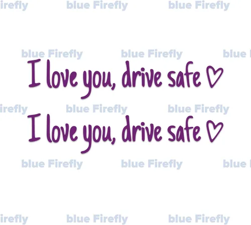 Vista 4 de Juego de 2 calcomanías de vinilo para espejo retrovisor de coche con texto en inglés "I Love You, Drive Safe" (4,5 pulgadas, lila)