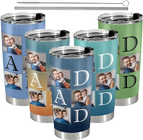 Vista 16 de Vaso personalizado con texto fotográfico, vaso de acero inoxidable con pajilla, taza de café personalizada con foto de viaje, regalo