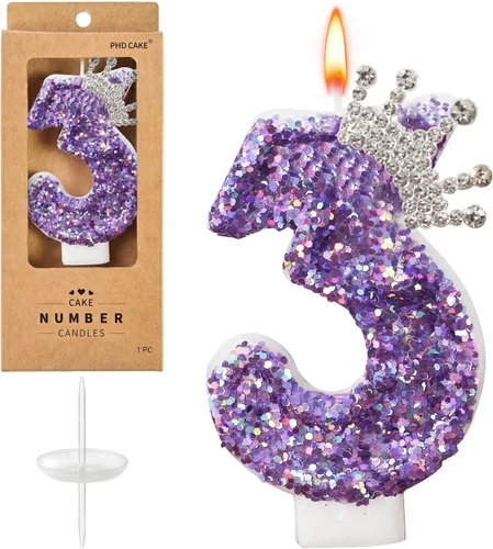 Vista 25 de PHD CAKE Velas con números de cumpleaños, velas de cumpleaños de corona rosa para pastel, velas con purpurina número 0 con lentejuelas para niñas