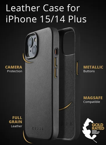 Vista 2 de Mujjo Funda completa de cuero para iPhone 15 Plus, iPhone 14 Plus con MagSafe (negro)