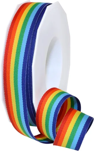 Vista 8 de Morex Ribbon Cinta decorativa a rayas de grogrén de poliéster, arco iris, 5/8 pulgadas