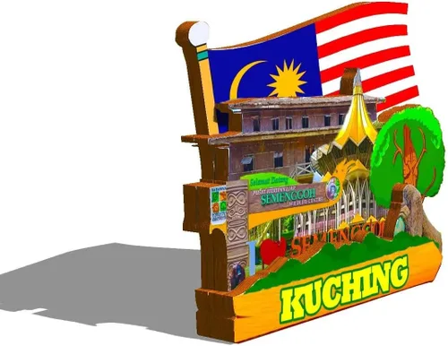 Vista 2 de Imán de nevera de Malasia Kuching imán de madera 3D monumentos de viaje coleccionables recuerdos decoración hecha a mano -619