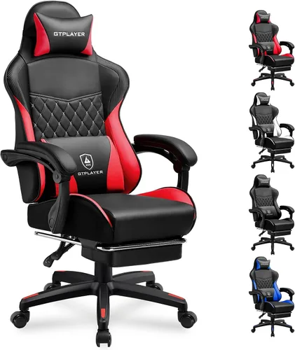 Vista 10 de GTPLAYER Gaming Chair, High Back Leather Computer Gaming Chair with Footrest, Ergonomic Height Adjustable Office Chair with Removable Cover and
