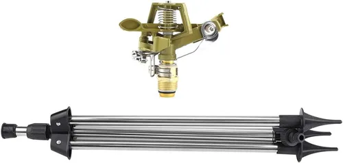Vista 6 de Aspersor automático de impacto en base de trípode, rociador de césped giratorio de 360 grados, sistema de riego de jardín ajustable de acero