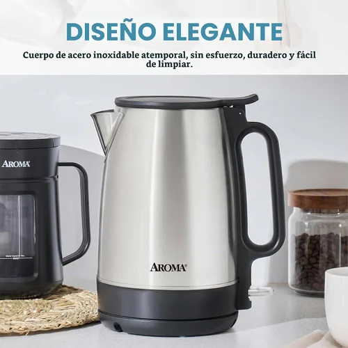 Vista 2 de AROMA® Hervidor eléctrico de 1.7 litros con ebullición rápida y apagado automático en acero inoxidable (AWK-1401SB)