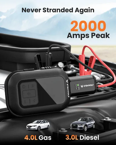 Vista 2 de ETENWOLF Arrancador de batería de coche 2000A con compresor de aire 160PSI Negro