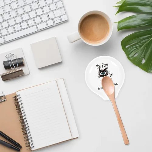 Vista 6 de Soporte para cuchara de café con texto en inglés "I'm Fine", divertido soporte para cucharas de café para amantes de los gatos, amigos, cumpleaños