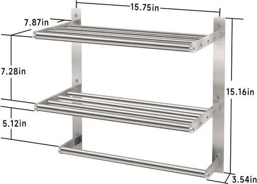 Vista 5 de BETHOM Toallero para baño montado en la pared, toallero de 3 niveles estilo hotel con toalleros, toalleros de níquel cepillado para baño lavabo, 16