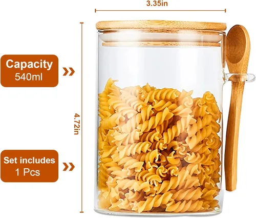 Vista 2 de Tarro de vidrio con tapas de bambú, recipientes de avena durante la noche con tapas, recipientes de vidrio para almacenamiento de alimentos
