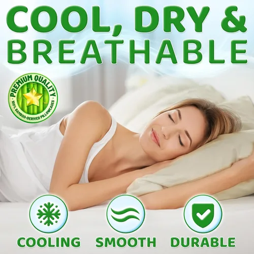 Vista 3 de Fundas de almohada 100% viscosa derivada de bambú - Funda de almohada refrescante - Tamaño estándar, crema, juego de 2 con cremallera