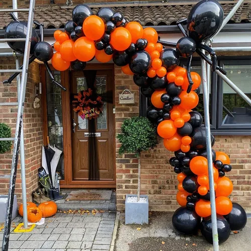 Vista 5 de Kit de Guirnalda de Arco de Globos de Halloween, 126 Piezas, Globos Negros y Naranjas con Globos de Calabaza BOO, Murciélagos de Aluminio, Globos