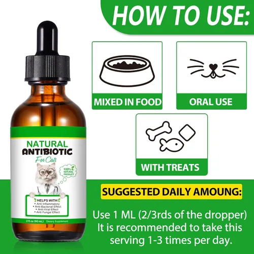 Vista 3 de Antibióticos naturales para gatos, suplementos para mascotas, 2 onzas líquidas/1 paquete de multivitamínicos para gatos, antibiótico para gatos