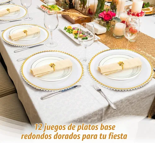 Vista 5 de Bokon - Juego de 12 platos de acrílico de 13 pulgadas, con cuentas transparente y dorado