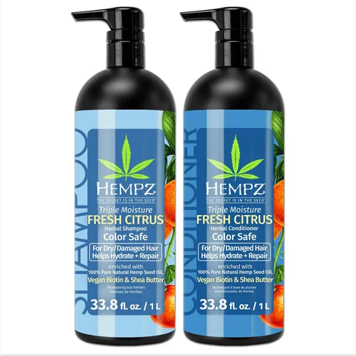 Vista 9 de HEMPZ Juego de champú y acondicionador, aroma floral y plátano original para cabello seco, dañado y teñido - Biotina vegana hidratante, suavizante