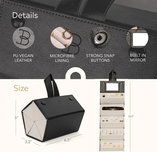 Vista 3 de Joyero organizador de joyas de viaje Lujoso organizador de viaje compacto con soporte para collares, organizador de aretes, soporte para anillos