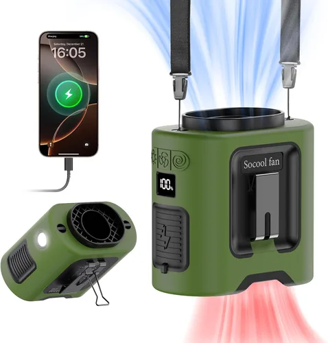 Vista 9 de Socool Ventilador de cintura portátil de 10000 mAh con clip en ventiladores personales recargables, ventilador de camisa de cinturón portátil