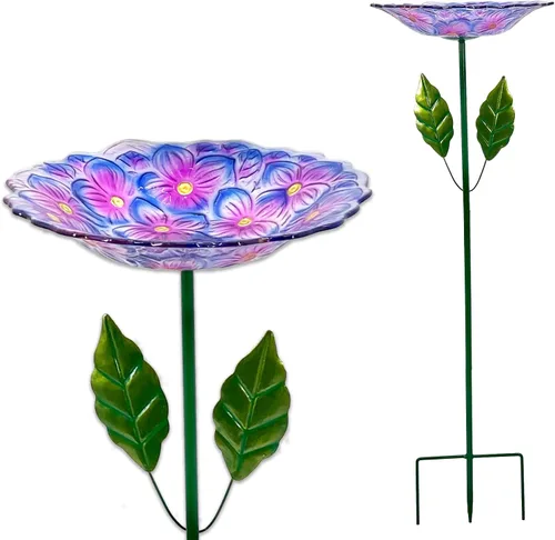 Vista 11 de Baño colgante para pájaros, de cristal al aire libre, comedero para pájaros con patrón de textura azul-naranja para decoración de jardín y patio