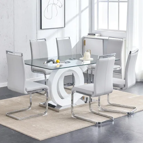 Vista 8 de Juego de mesa de comedor de 63 pulgadas para 4, moderno juego de mesa de comedor de vidrio templado para 4, para el hogar, cocina, sala de estar