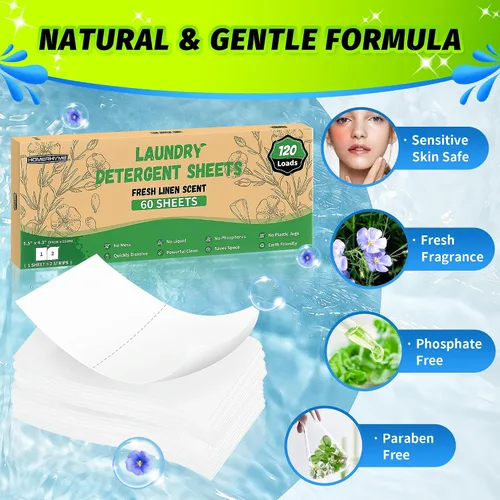 Vista 3 de Sábanas de detergente para ropa – Fresh Linen 120 Cargas de detergente para ropa sucia a granel, detergente de viaje a granel, ecológicas e