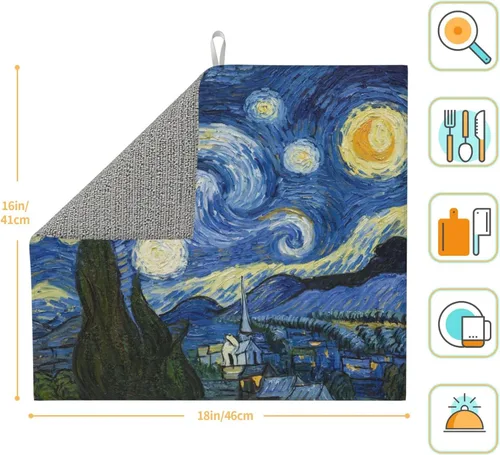 Vista 2 de Van Gogh Starry Sky Night Art - Tapete de secado de platos para encimera de cocina, 16 x 18 pulgadas