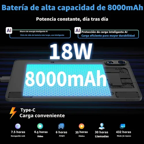 Vista 7 de Tablet grande de 12 pulgadas 2026, Android 16 con teclado, 24GB+256GB+2TB Expand, Tablets PC con 2K Gemini AI, 8000mAh, Octa-Core, 16+8MP, tabletas