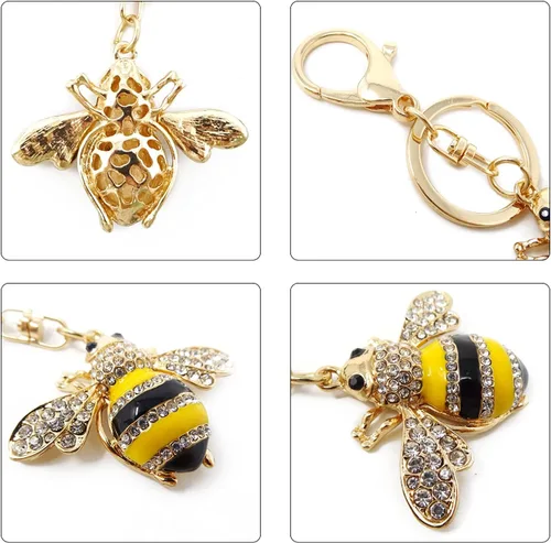 Vista 4 de Honbay 1 llavero de abeja con diamantes de imitación, llavero brillante de abejorro, decoración de animales en una caja para bolsa, monedero, cartera