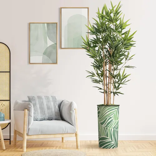 Vista 12 de Árbol artificial en macetero con diseño de hojas verdes, palmera tropical areca artificial de seda para decoración del hogar en interiores