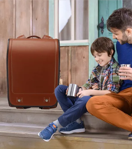 Vista 7 de Baobab's wish Ransel Randoseru Mochila Mochila semiautomática Bolso escolar japonés para niñas y niños Cuero PU bab-rng58 (Marrón), Marrón, Classic