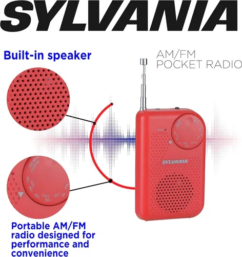 Vista 4 de Radio de bolsillo portátil AM/FM con bocina integrada, color azul N/A Rojo