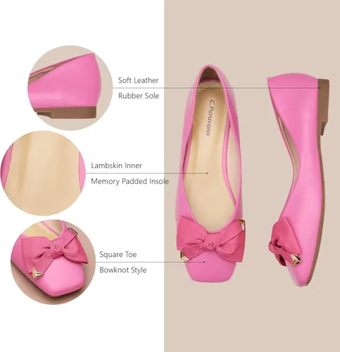 Vista 5 de C.Paravano Zapatos planos de mujer I Zapatos de punta cuadrada para mujer I Zapatos planos I Zapatos planos de cuero para mujer I Zapatos planos