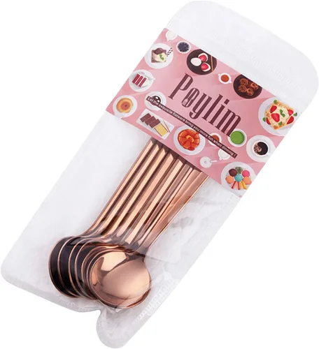 Vista 7 de Juego de 8 cucharas de café pequeñas de acero inoxidable 18/10 de oro rosa para té, postre, aperitivo, 5.1 pulgadas