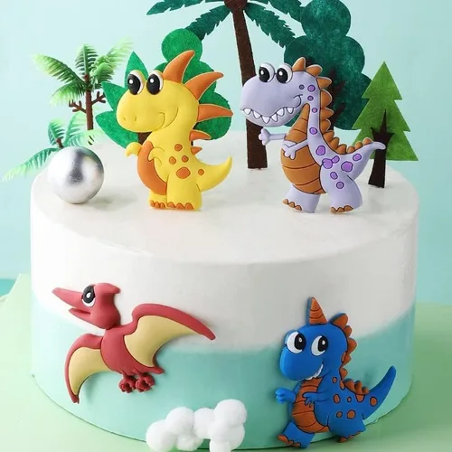 Vista 3 de Juego de 7 piezas de decoración de pastel de dinosaurios lindos para niños, cumpleaños, baby shower, fiesta