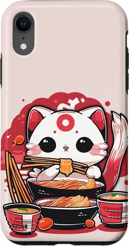 Vista 24 de iPhone 16 Japanese Cat Eating Ramen Cute Kawaii Cat Case