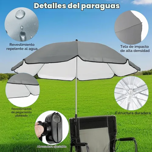 Vista 3 de Sombrilla para Silla Compatible con GCI - Accesorio para Protección Solar, Sombrilla Portátil para Silla de Playa, con Abrazadera Ajustable y Fácil