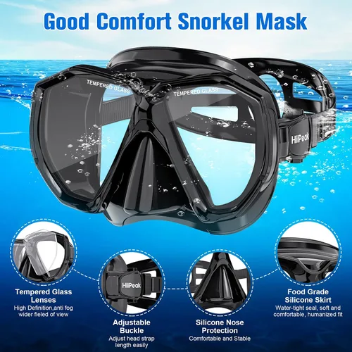 Vista 4 de HiiPeak Equipo de esnórquel para adultos, juego de esnórquel seco, vista panorámica amplia, máscara de buceo, juego de esnórquel, gafas de natación