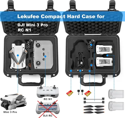 Vista 2 de Lekufee Funda rígida impermeable pequeña para DJI Mini 3 Pro/3 Drone Accesorios (solo funda, no para DJI RC)